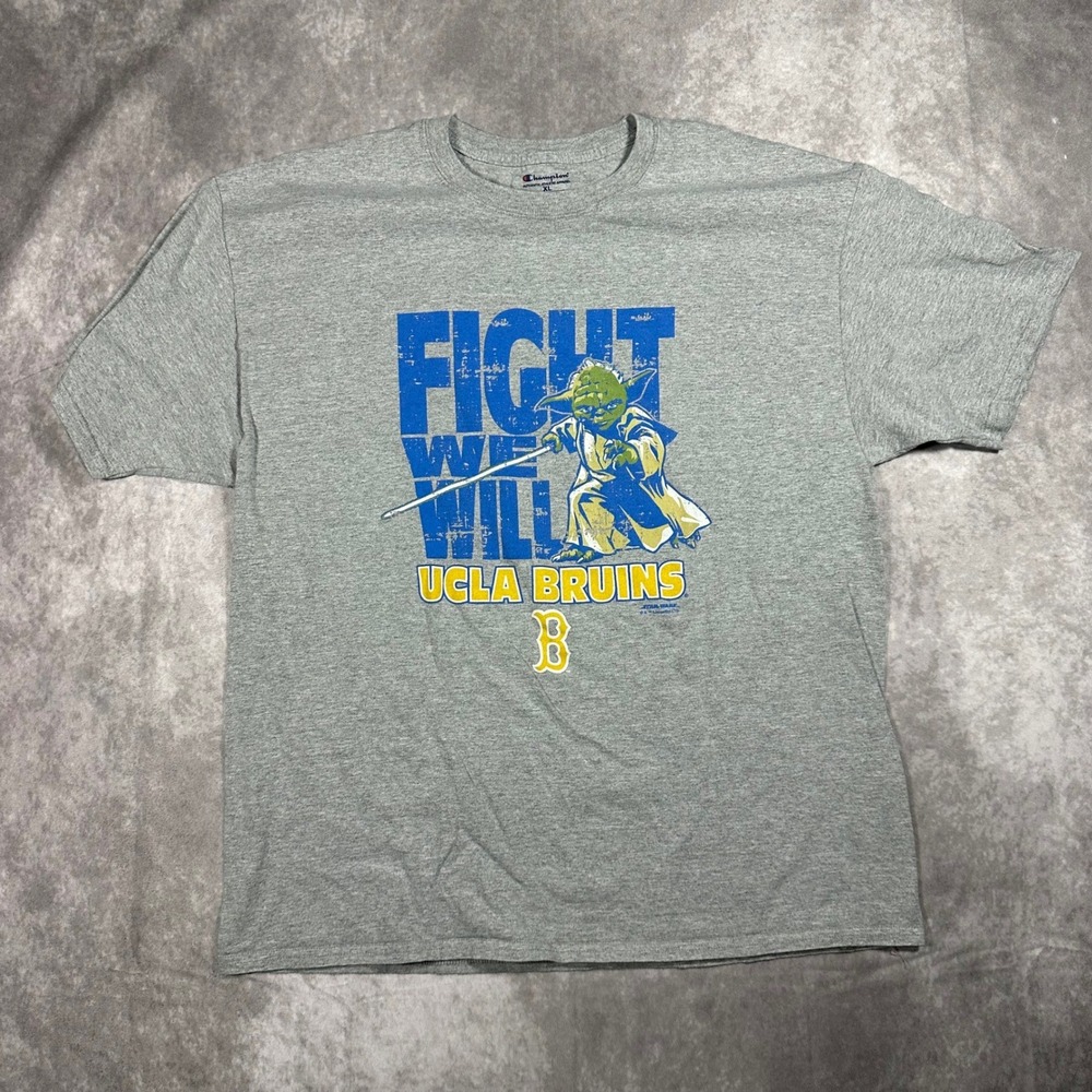 Champion UCLA Bruins Star Wars Yoda T Shirt Men XL Gray Fight We Will Sportswear